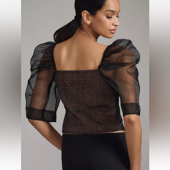 Mauve Elegant Black Sheer Puff Sleeve Top- NWT - Picture 4 of 6